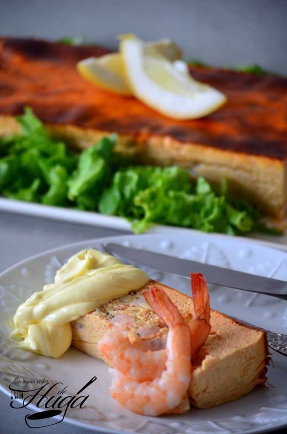Pastel de rape y langostinos plato