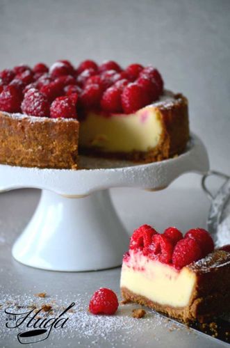 Tarta de queso con frambuesas - porcion